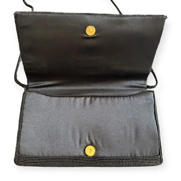 Vintage La Regale Beaded Clutch Purse Black Beaded Bag Evening Bag Wedding Bag - Picture 6 of 10